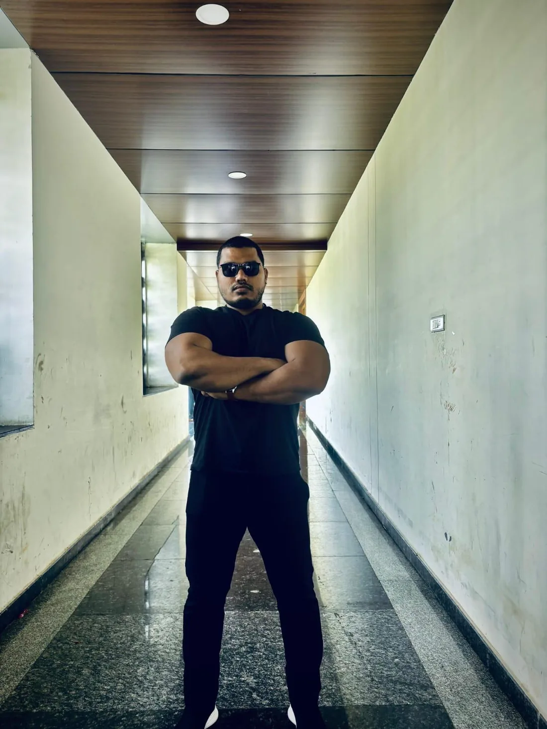 VIP movement security officer with sunglasses